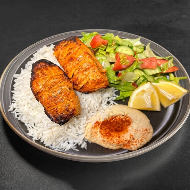 Salmon Kabob Plate.