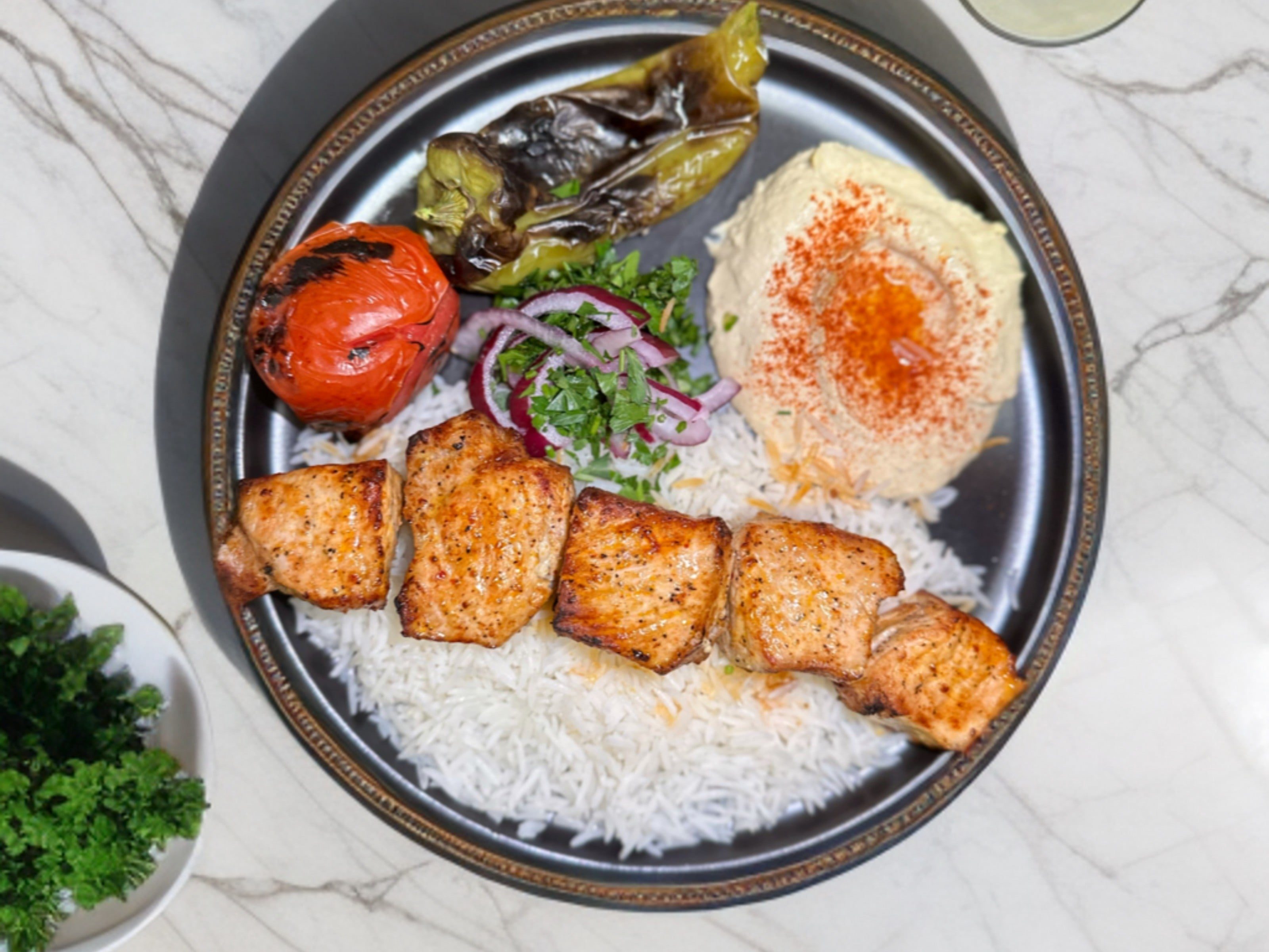 Pork Kabob Plate.